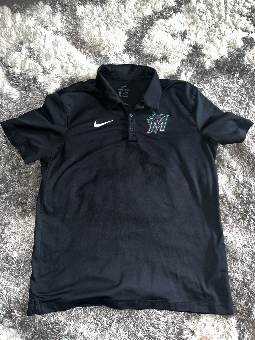 Nike Black MLB Miami Marlins Dri-Fit Polo with Red and Teal Accent